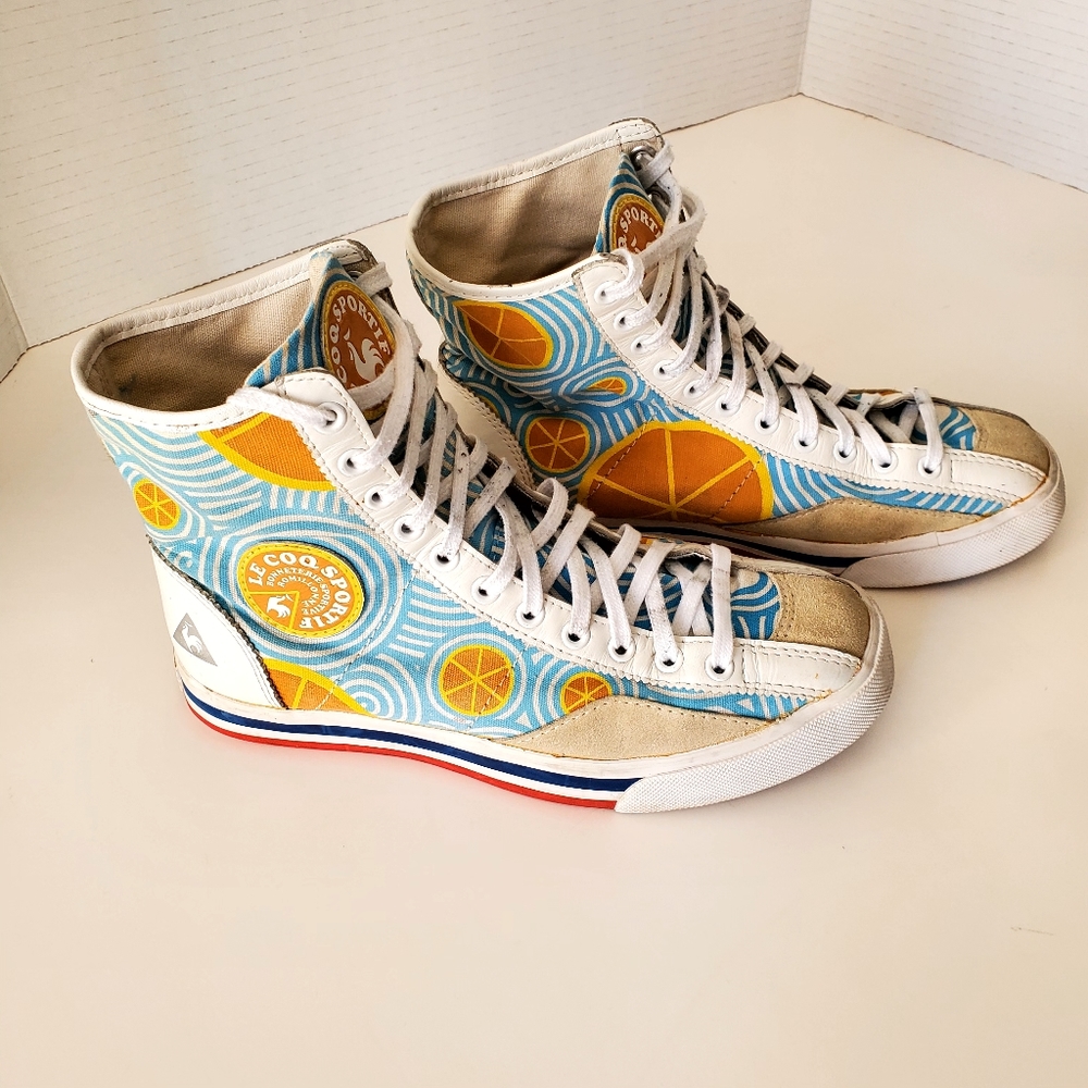 Le Coq Sportif Women's Orange & Blue Hi Top Sneakers Size 36.5 Or 5.5